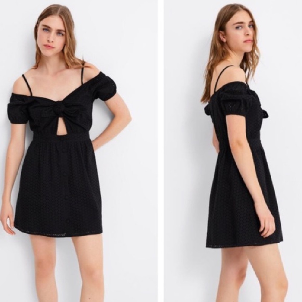 Zara bow front off shoulder black casual cut out dress